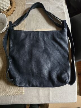 Classic Navy Genuine Leather Convertable Shoulder Bag Or Backpack